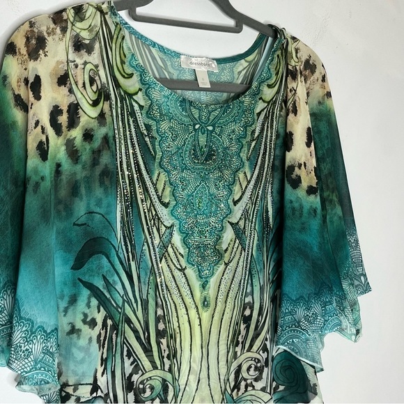 Dressbarn Size Small Mob Wife Overlay Asymmetric Flowy Sparkle Blouse - Picture 2 of 7